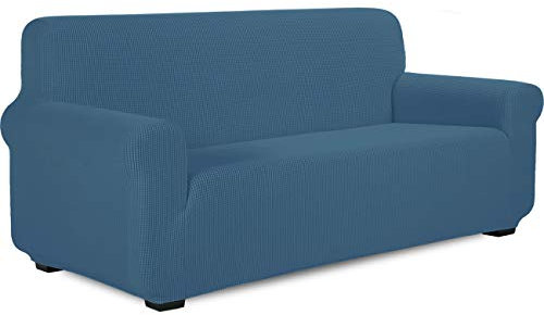 TIANSHU Sofabezug 3 sitzer, Stretch Spandex Couchbezug Sesselbezug Elastischer Antirutsch Stretchhusse Weich Stoff,Jacquard-Stretch-Sofabezug, Schonbezug für Sofa-Sofahalter(Denim Blau)