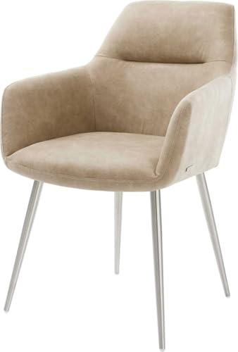 Polsterstuhl Pejo-Flex 4-Fuß konisch Edelstahl Mikrofaser Beige Vintage | Taschenfederkern