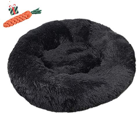 Chickw1 Hundebett rund Hundekissen Plüsch weichem Hundesofa rutschfest Base Katzenbett Donut Größe und Farbe wählbar (schwarz,90CM)