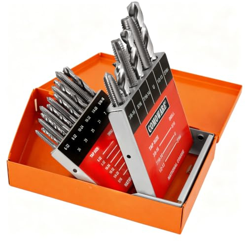 COMOWARE Drill and Tap Sets, HSS Jobber Length Drill Bits with Metal Indexed Case | 18-Piece, 6-32 to 1/2-13 Tap Sizes
