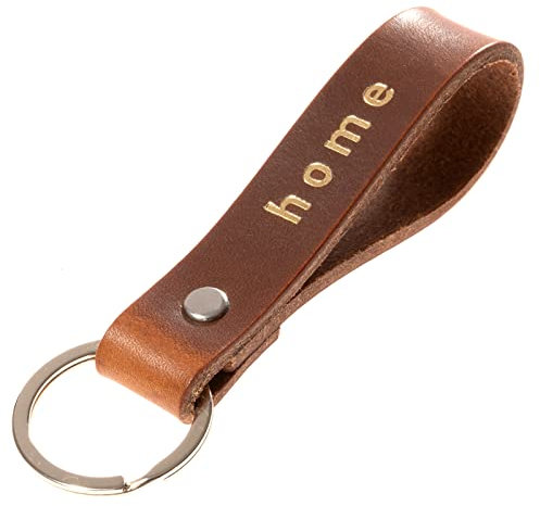 ELBERCRAFT® Schlüsselanhänger Leder HOME der Schlüssel Organizer für deine Schlüsseltasche keychain made in Germany braun Gravur gold