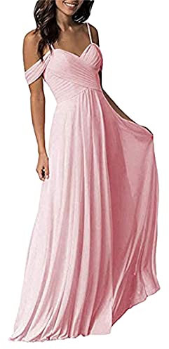 Tomwell Robes de Demoiselle d'honneur Longue Robe de Bal Robe de Soiree Femme Chiffon Une épaule A Rose 3XL