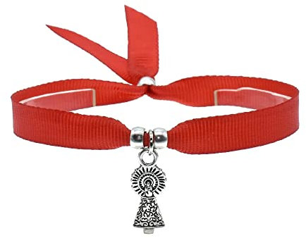 BDM Pulsera de Mujer y Hombre de Tela roja con la Virgen del Pilar y la Bandera de España.