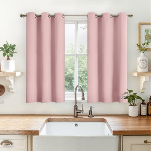YoungsTex Tende oscuranti rosa confetto, lunghe 114 cm, per finestre corte, isolamento termico, con occhielli, oscuramento della privacy, per cameretta dei bambini, 2 pannelli, 106 x 114 cm