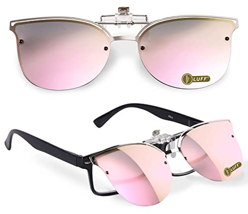 LUFF Polarized Women Clip-On Driving Sunglasses With Flip Up Function-Suitable, Vintage Cat Eye Outdoor Sunglasses for Ladies,Pink