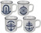 Seaside No. 64 - Tasse, Becher, Pott - maritimes Küstendesign - 4er Set - blau, weiß, Steingut glasiert, spülmaschinenfest - Geschenkartikel