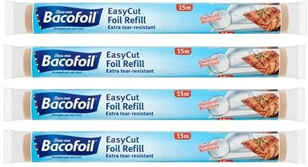 EasyCut Lot de 4 rouleaux de recharge en film aluminium alimentaire résistant aux déchirures et à la chaleur Idéal pour griller, rôtir, emballer et congeler 30 cm x 15 m
