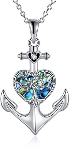 YAFEINI Ciondolo a forma di ancora, in argento Sterling ossidato, con terra nautica, corda di navigazione, per donne, adolescenti, ragazze, Argento sterling
