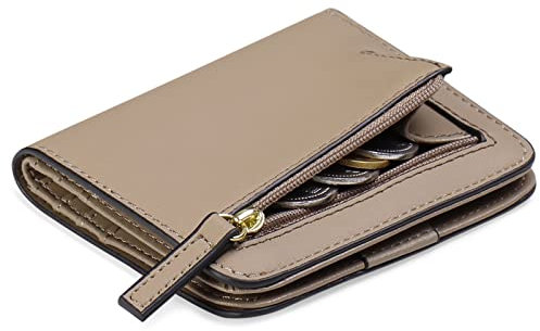 GAEKEAO Women's Wallet RFID Blocking Leather Compact Bi-fold Wallet for Woman Zipper Coin Pocket Small Ladies Purse with ID Window (Milk Tea Apricot)