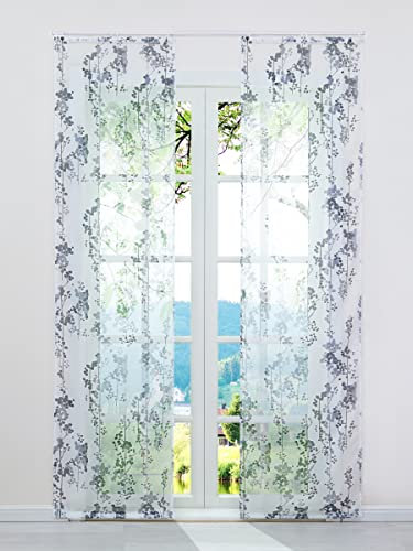 ESLIR Schiebegardinen Set 2er Flächenvorhänge Voile Schiebevorhang Gardinen mit Klettband Transparent Vorhang Modern Grau BxH 57x225cm 2 Stück