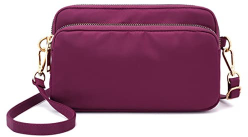 NAOYQ borsa a tracolla donna piccola in nylon,Borsette Moda Impermeabile,Borsa a Spalla con 3 Scomparti Capienti,Borsa Mano Crossbody Bag Waterproof Viola