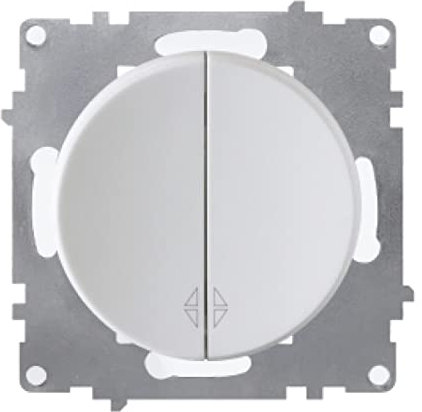 OneKeyElectro: Design-Wechselschalter, 2fach: Steuerung von zwei Orten, Lichtschalter rund, Unterputz, Schutzart IP20, ohne Rahmen, 230V/16A, weiß
