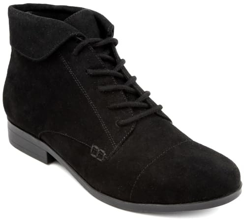 LONDON FOG Crissy Dress Stiefelette für Damen, Schnürstiefelette mit Kragen, Schwarzes Wildleder, 40 EU