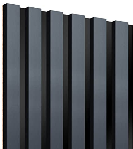 KLEMP Wandpaneele – Lamellenleisten aus MDF auf HDF Platte 30x275 cm, Wandverkleidung zur Montage mit Kleber oder Klebeband auf schwarzem Untergrund 6er-set Anthrazit