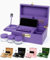 The OG Stash Storage Box - Large Bamboo with Combination Lock, Magnetic Lid, Organizer Tray, 3 Smell-Proof Jars and Brush - Portable Decorative Wooden Lock Box Kit with Accessories (Purple/Gold)