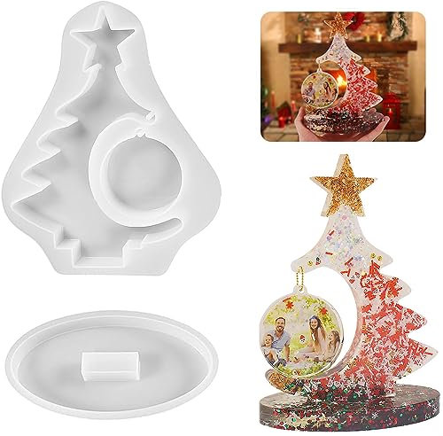 Bogoro Moldes Resina Epoxi Grande Navidad Molde Silicona Marco Fotos Resina Epoxi Moldes Silicona Resina Epoxi para Conservación Flores Decoraciones (Forma árbol Navidad)