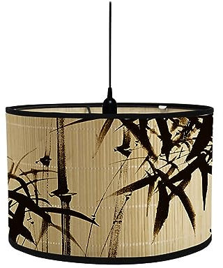 FANSU Lampenschirm fuir Tischlampe Tuschemalerei Lampenschirm Hängelampe Lampenabdeckung für E27 Stehlampe Tischlampe Deckenleuchte Wohnzimmer Moderner Deko (30x30x20cm,Bambus)