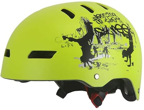 Kinder Fahrradhelm AERO – Fahrrad Halbschalenhelm für Kinder, ABS-Schale, robuster Kinderhelm für Radfahren, Skateboarden und Reiten, Gelb matt mit Print, Größe L, 54 – 62 cm
