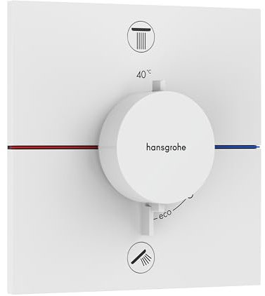 hansgrohe ShowerSelect Comfort E, termostato empotrado , grifo con botón de seguridad (SafetyStop) a 40 °C, termostato rectangular para ducha y bañera, mezclador para 2 funciones, blanco mate