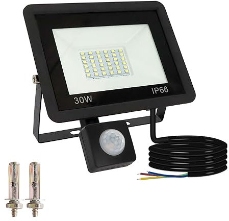 30W Security Lights Outdoor Motion Sensor, 3000LM LED Flood Lights with PIR Sensor, 6000K Daylight White Motion Sensor Floodlight, IP66 Waterproof Outside Security Lights for Garden, Garage, Backyard