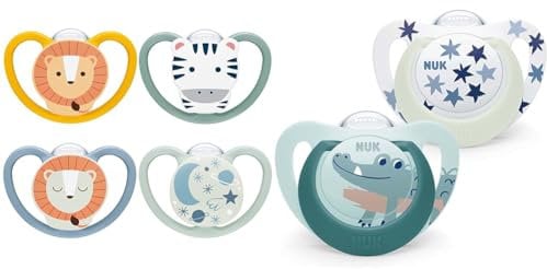 NUK Space Day & Night ciuccio | 18-36 mesi | Succhietti che si illuminano al buio & Star Ciuccio per bambini | 18-36 Mesi | Succhietti notte e giorno | silicone senza bpa
