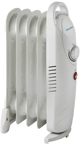 5 Fin Oil-Filled Radiator 650W - Radiator Freestanding - 5 Fin Oil Filled Radiator with Adjustable Thermostat and Overheat Protection - Carry Handle - Portable & Compact - Dimensions - 24 x 14 x 39cm