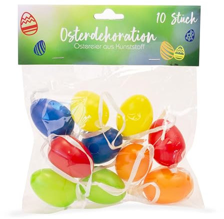 KARTENVERLIEBT Bunte Ostereier aus Plastik im 2x10 Stück Set, Oster Eier zum Aufhängen oder als Osterdeko, 20 Ostereier aus Kunststoff mit Band, Diverse Farben, ideale Beigabe zum Oster-Geschenk