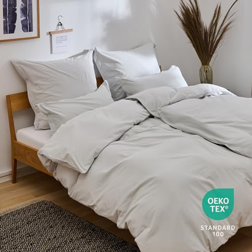 Blumtal Biancheria da Letto Stone Washed 2x135x200cm Lino e Cotone 2x80x80cm Alternativa Mussola Set Copripiumino 2x135x200 2x80x80 – Taupe