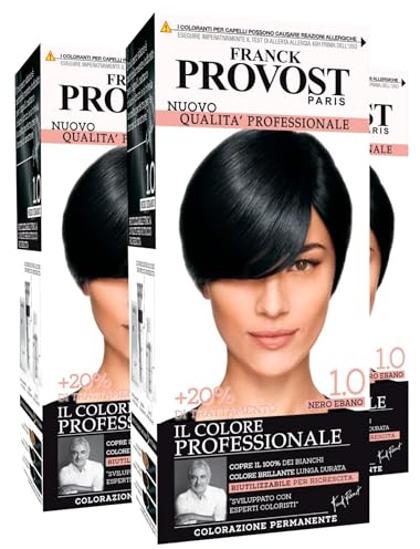 Franck Provost Tinta per Capelli Riutilizzabile 1.0 Nero Mogano, Set da 3 | con Trattamento di Bellezza, Colorazione Professionale e Copertura Ottimale a Lunga Durata