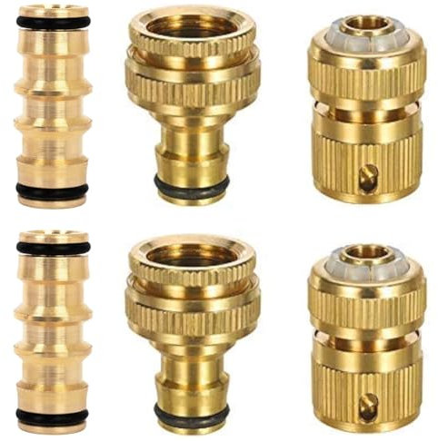 6 Pack Brass Garden Hose Connectors,2 Double Male Connector,2 Hose 1/2 End Quick Connect 2 Hose Tap Connector for Join Garden Hose Pipe