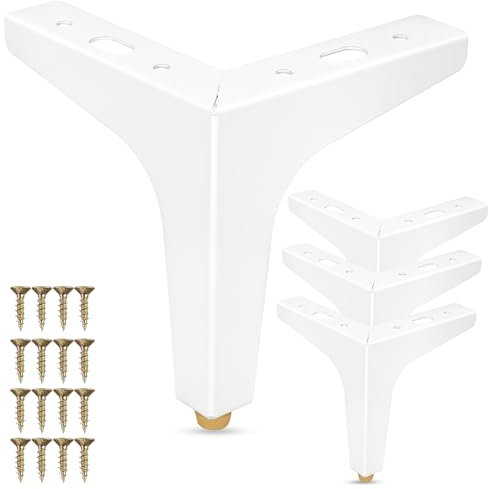 La Vane 4er Set Metall Möbelfüße (10cm Höhe) Weiß - Diamant-Dreieck Design für Schrank, Sofa, Couch & Regal | Stabile Ersatzbeine mit Schrauben | Einfache DIY Montage