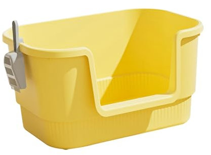 Colcolo Offene Katzentoilette, tragbares Katzenklo mit Schaufel, extragroße Jumbo-Katzentoilette, Sandkasten für Hauskatzen, Gelb
