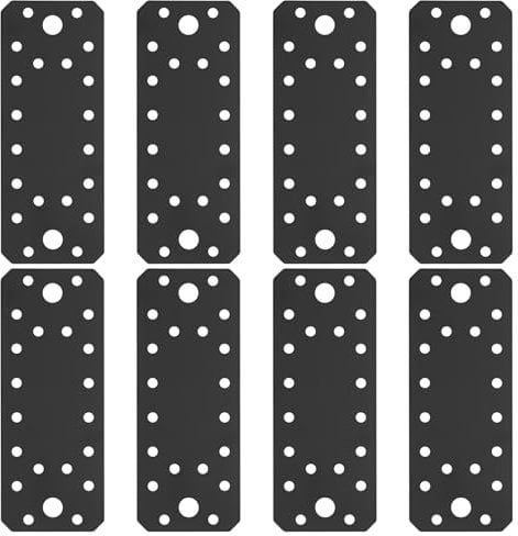 8 Piezas Placas de Unión Planas, Conectores Planos, Placas Perforadas, Placa Perforada de Metal, Planchas Planas, Placa de Conexión para Reparación de Muebles, Negro/140 x 55 x 2 mm