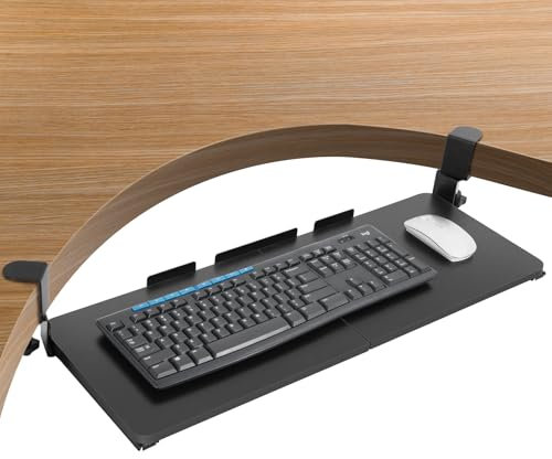 IBVIVIC Supporto tastiera, vassoio per tastiera sotto scrivania con fissaggio a morsetto a C, 65 x 24 cm, supporto tastiera scorrevole per digitare, adatto per casa e ufficio (nero)