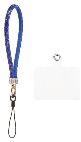 QUARKZMAN 1 Pcs Dragonne de Téléphone Universelle, Bracelet de Poignet Détachable Scintillant avec Patchs pour Téléphone, Dragonne en Strass pour Bricolage, Bleu Foncé