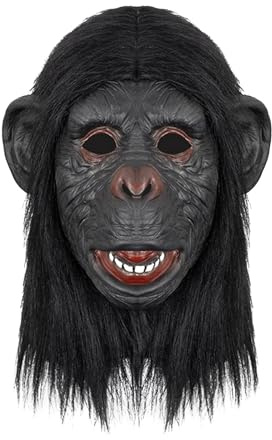 JIAHG Masque de Gorille en Latex Halloween Masque d'Horreur Adulte Masque Tête d'Animal Chimpanzé Réaliste avec Poils en Fausse Fourrure Costume de Fête Carnaval