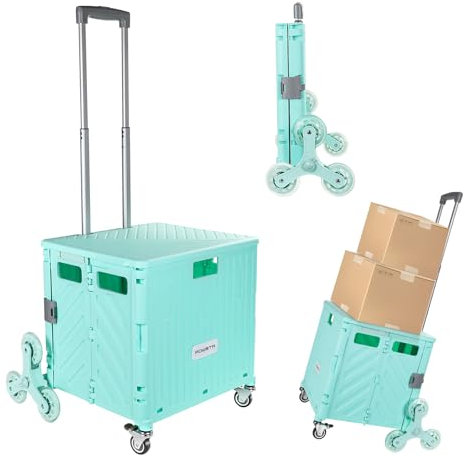 POWSTR Einkaufstrolley klappbar,70 L Kiste,bis 50 kg,Transport Trolley, Einkaufskorb mit Deckel, Ausziehbarer Alu Ausziehgriff Grüner