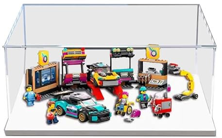 HCAEIOFJ Clear Acrylic Display Case for Lego City 60389 Custom Applicable for Car Garage Toy Display Box Gift(Display Case Only) (White Bottom)