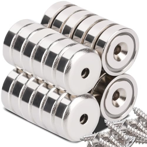 Aenienoe 24 Stück Magnete Rund 20mm Magnete Stark mit Loch 10KG Kraft Neodym Magnet zum Anschrauben Topfmagnet Schrauben Werkstatteinrichtung