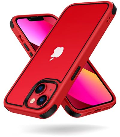 MobNano Ultra Hybrid Durchsichtig Hülle für iPhone 13 Hülle, iPhone 14 Hülle Stoßfest Bumper Transparent Handyhülle Shockproof Fallschutz Silicone iPhone 13 14 Case - Rot/Schwarz