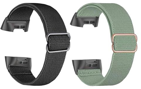 Sharelove Elastic Braided Nylon Strap Compatible with Fitbit Charge 5/6, Breathable Adjustable Sport Strap for Women/Men