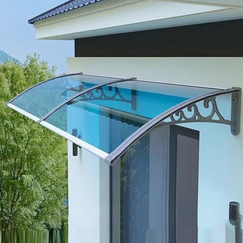 Vordach Haustür Überdachung,Haustürvordach Pultvordach aus 2.5mm Dicke Polycarbonat,UV-Schutz vor Regen und Schnee Türvordach,Weißer,Schwarzer oder Grauer Rahmen Optional (80x220cm/32x87,Gray)