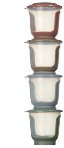 Vital Baby Nourish Store & Wean Lebensmitteltöpfe, 120 ml, 4 Stück, 4 Monate, auslaufsicher, stapelbar, weicher Boden, EarthSmart biologisch abbaubar, BPA-frei und gefriergeeignet, für Babynahrung