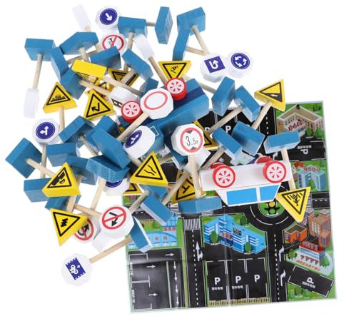 Alasum 1ensemble Jeu Éducatif Bois De Panneaux De Signalisation Routière pour Garçon Fille avec Panneaux Voitures Et Carte Simulation De Circulation Amusante pour Garçons Et Filles