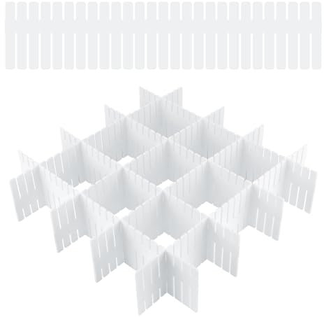 Pavlleen 24 Stück Schubladenteiler, Schubladentrenner Verstellbar, Schubladeneinteiler, Schubladen Organizer Verstellbar, Weiß Trennwände für Unterwäsche, Socken, Kosmetik, Schlafzimmer, Büro (Weiß)