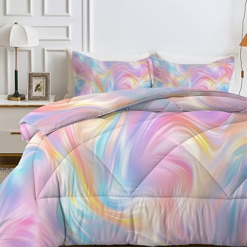 SYHIEGO Bunte Marmor Bettdecke 155x220 4 Jahreszeiten, Krawatte Dye Ganzjahresdecke 155 x 220, Weiche Bettdecke Ohne Bezug, Waschbare Bettdecken Aquarell Pastell Rosa Steppdecke Schlafdecke, G&2