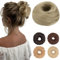 Benehair Haarteil Mit Gummiband Dutt Haarteil Haargummi Mit Haaren Synthetisch Haarverlängerung Haardutt Messy Bun für Damen Mädchen(Blasses Aschblond, 55g)
