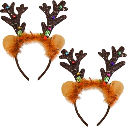 Ram® 2 x Weihnachten Geweih Stirnband Xmas Weihnachten Rentier Haarband Haarspange Weihnachtskostüm