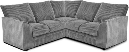 SOFASELECTIONUK LTD Jumbo Cord 2C2 Corner Sofa – 5-Seater Fabric Sofa with Firm Cushions | Supportive High Back Corner Couch for Spacious Family Living Rooms (Grey, High Back)