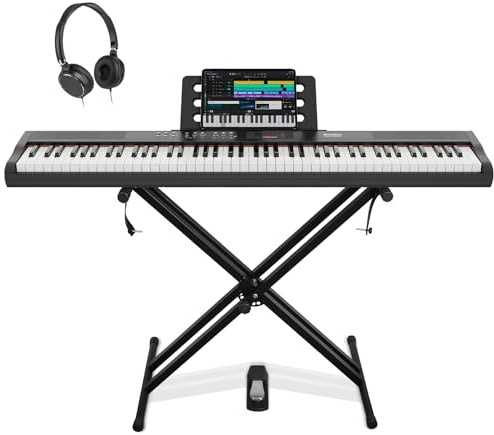 STRICH 88 Key Digital Piano Full Size Electric Keyboard with Stand, Semi-Weighted Sensitive Keys, Portable Electric Piano Set for Beginner, Bundle with Sustain Pedal, Headphones, Music Rest, SEP-150S